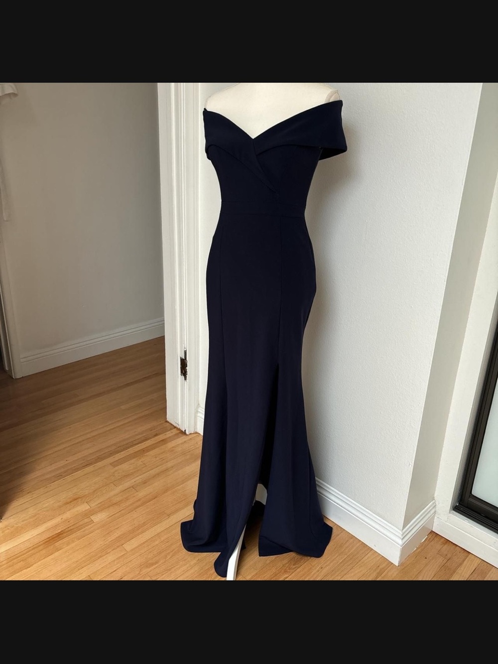 Off-Shoulder Navy Evening Gown